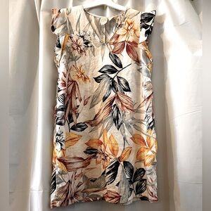 Tropical Print Sleeveless Linen Dress